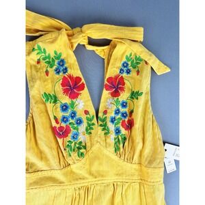 Anthropologie X Tracy‎ Reese Women's 8P Floral Embroidered Gold Maxi Dress NEW